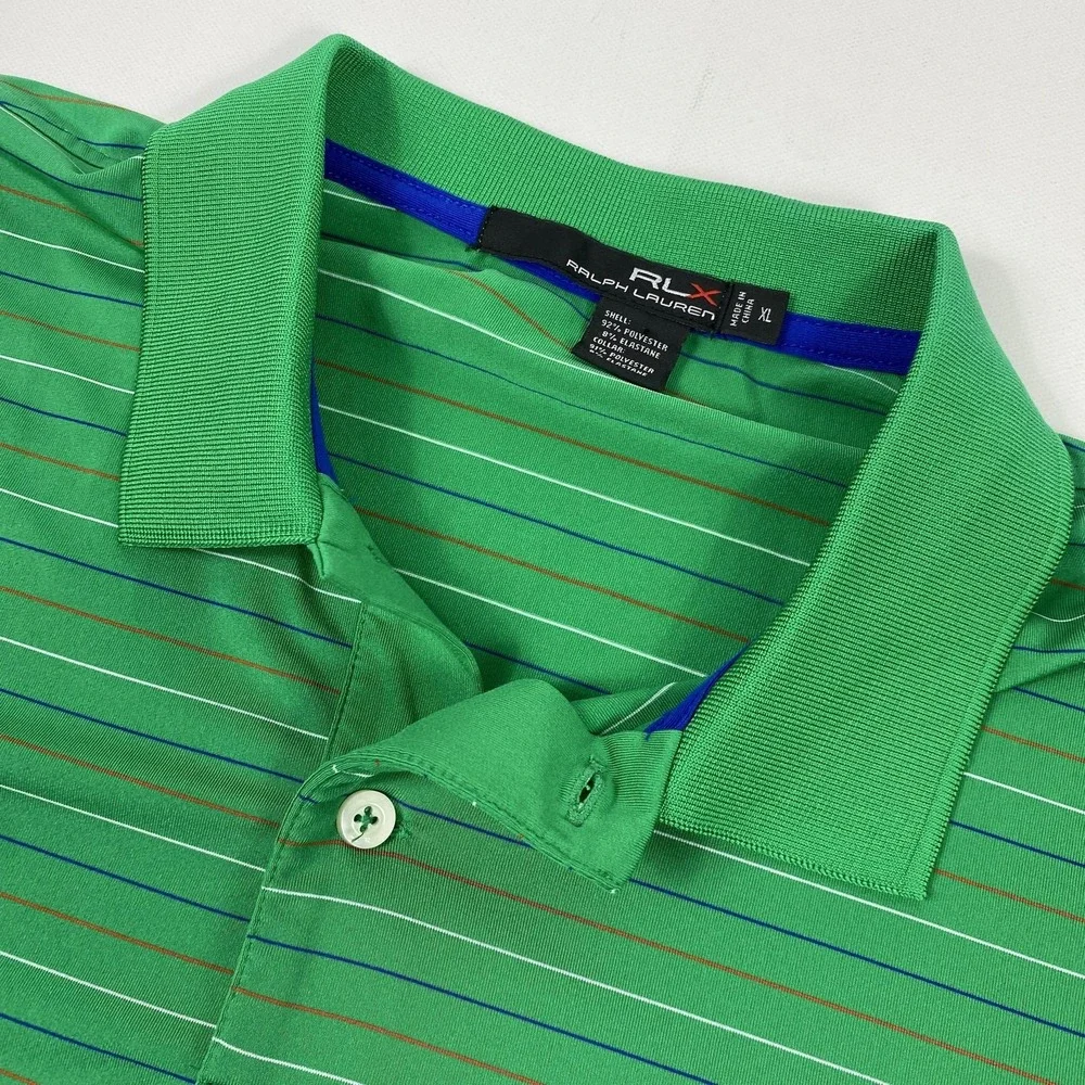 RLX Ralph‎ Lauren Polo Shirt Mens XL Green Striped Twin Eagles Golf Performance